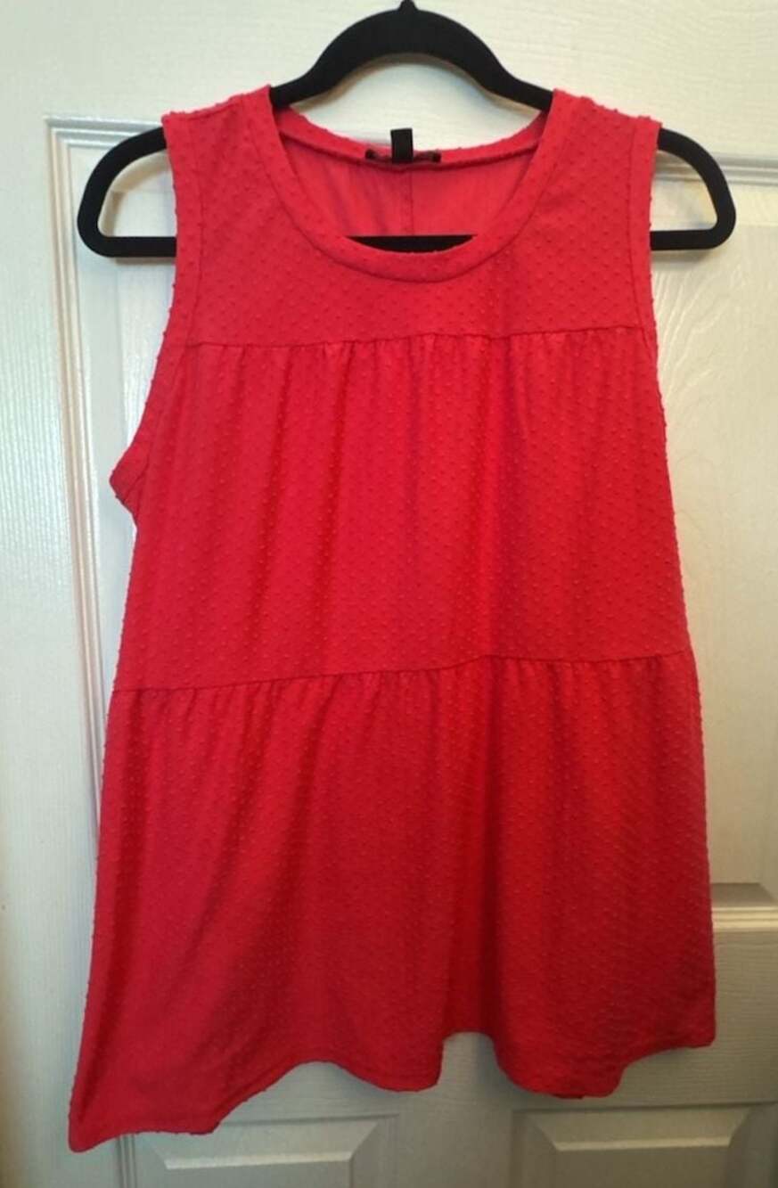 Lane Bryant Sleeveless Red Tiered Tank Top with Swiss Dot Texture, Size 14/16